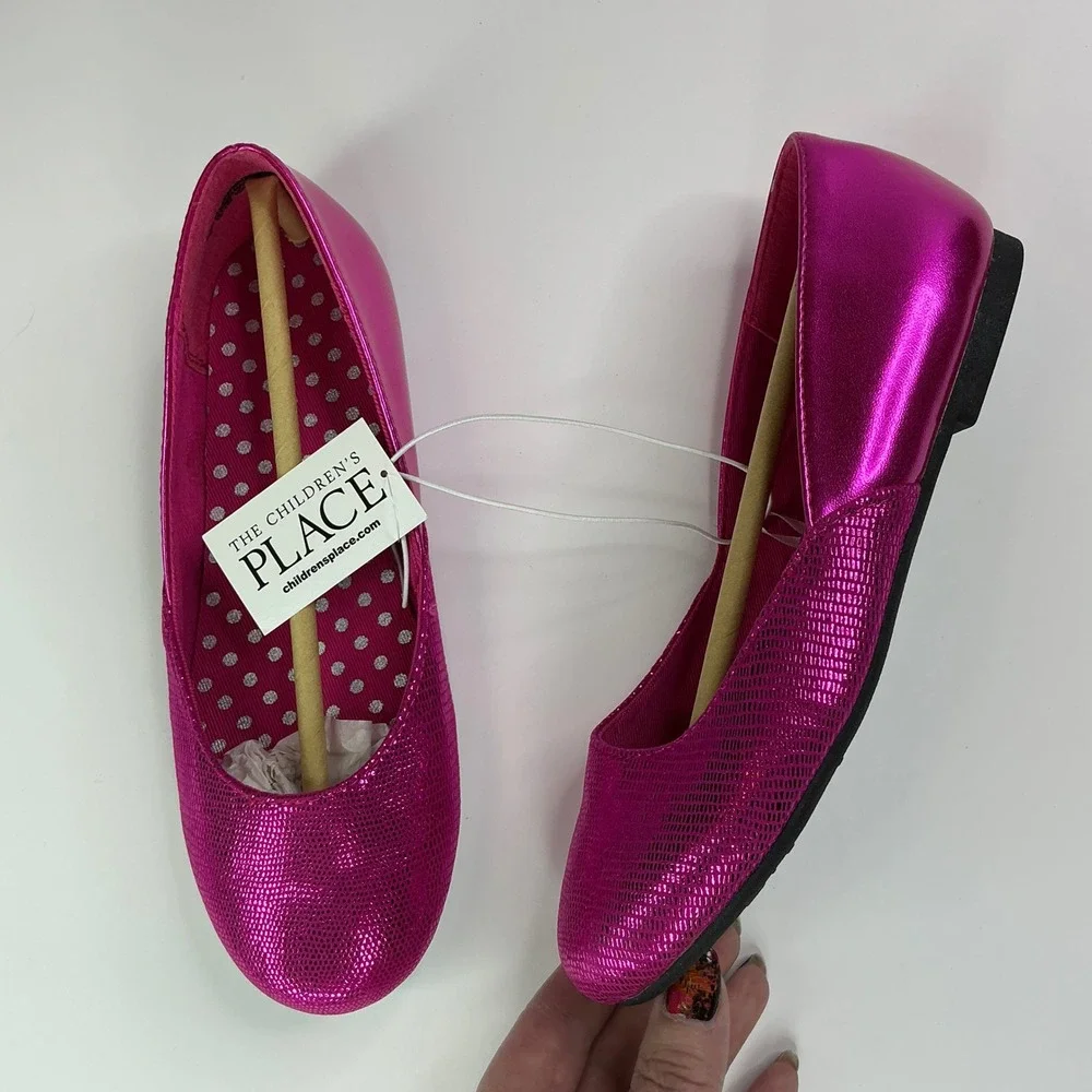 The Children's Place Pink Ballet Flats Youth Size 2 Metallic Fiesta Pink Sparkle